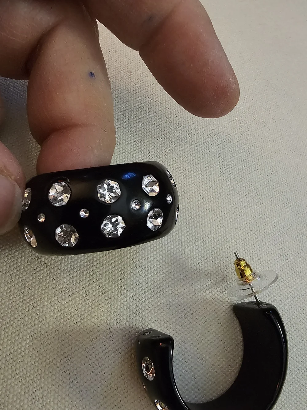 Black Rhinestone Hoop Earrings - Picture 4 of 9